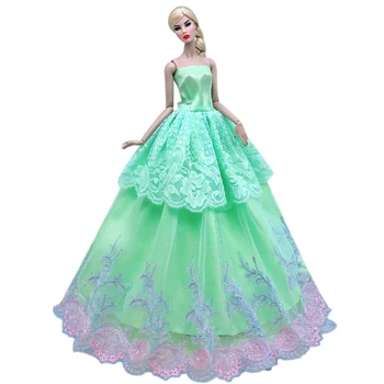 Verde Floral De Pe Umăr Rochie De Mireasa Pentru Barbie Papusa Haine Dantelă Rochii De Printesa 11.5
