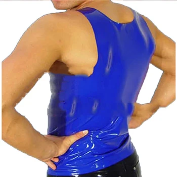 Handmade Albastru Latex Rezervor de Top pentru Bărbați Fetish Exotice Veste Sexy Plus Dimensiune Personalizare 100% Naturale