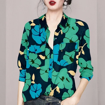 Femei șifon Bluze de Vara 2022 Imprimare Mâneci Lungi Cămăși de Moda Liber coreean de Top Tum-jos Guler Nou Haine Casual