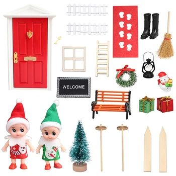 1Set 1:12 casă de Păpuși în Miniatură Ornamente de Crăciun Elf Ușa Sanie Papusa Bancă Scena de Crăciun Decor Jucărie
